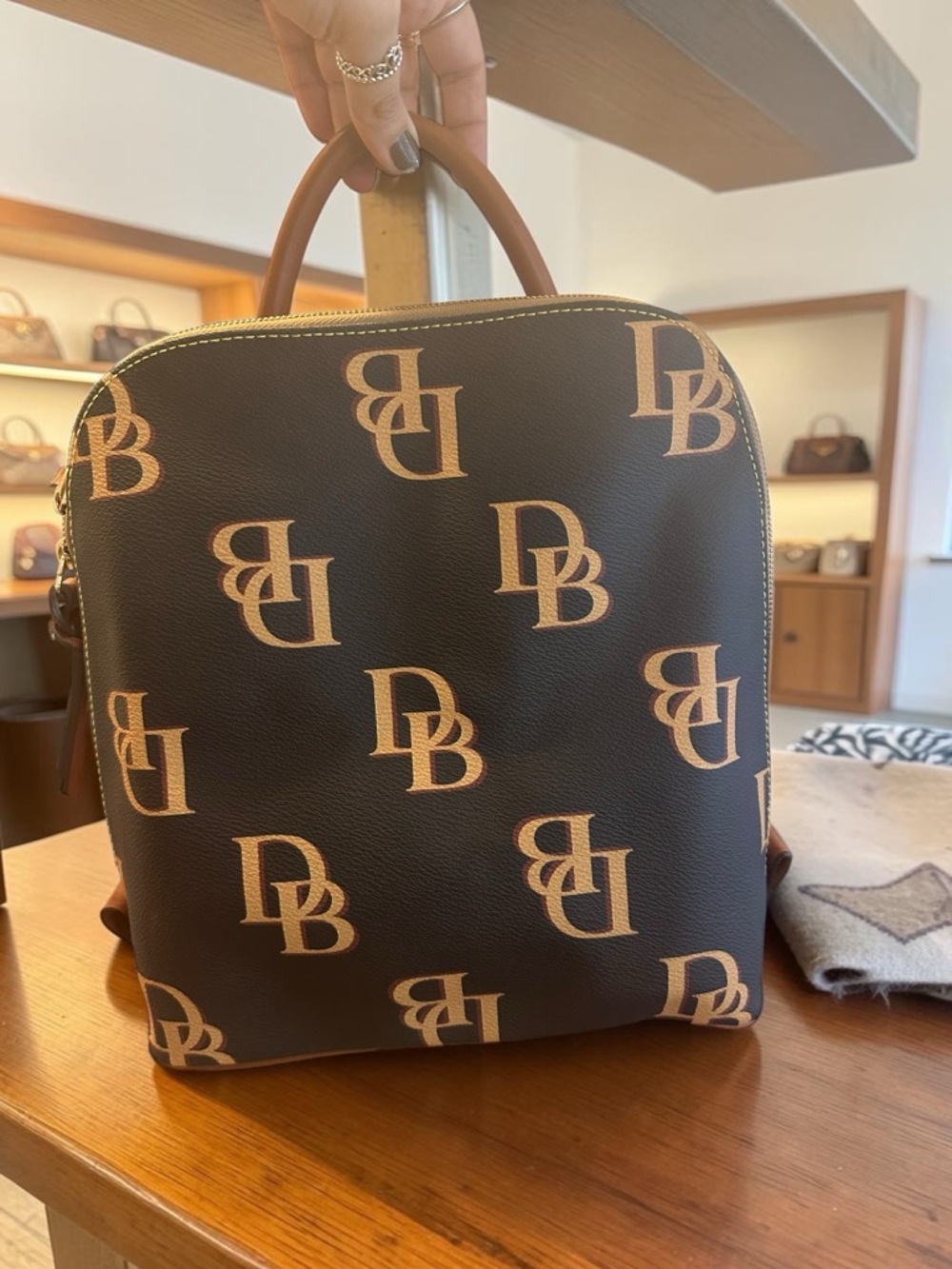 Dooney & Bourke Brown Logo Print Backpack & Wallet - Picture 1 of 5
